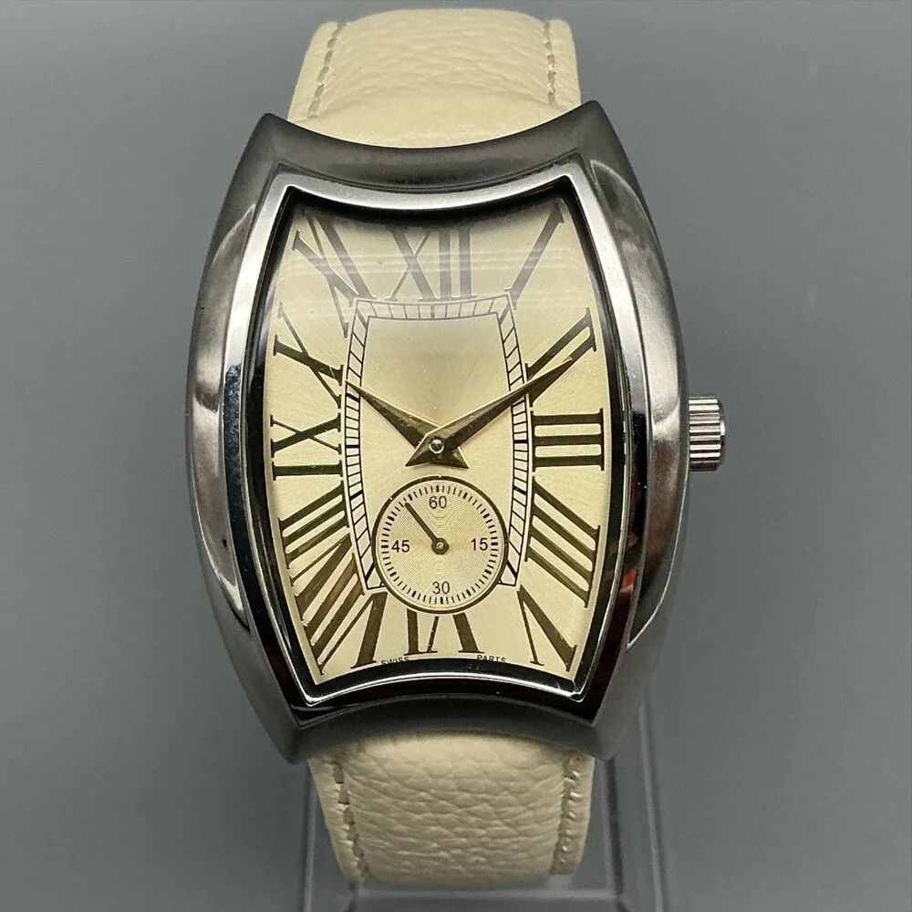 Steel By Design Womens Watch 32mm Cream Dial Silver Tone Leather New Battery